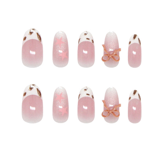 Whimsical Charm Medium Oval Soft Pink with Star and Bow Accents Press On Nail Set