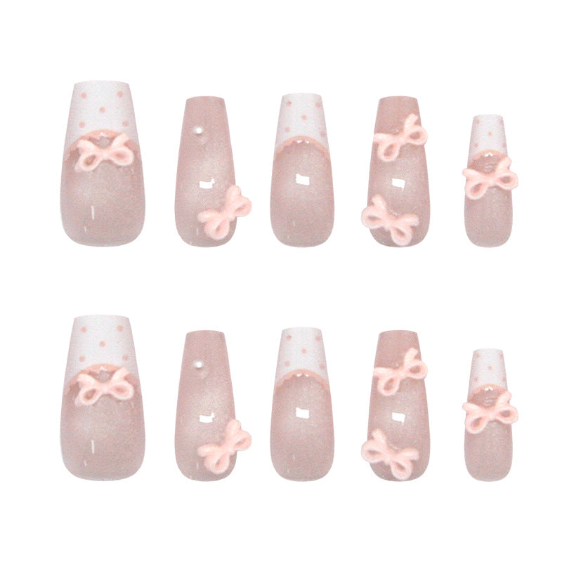 Dreamy Pastels Long Coffin Pink Glittery Bow Press On Nail Set