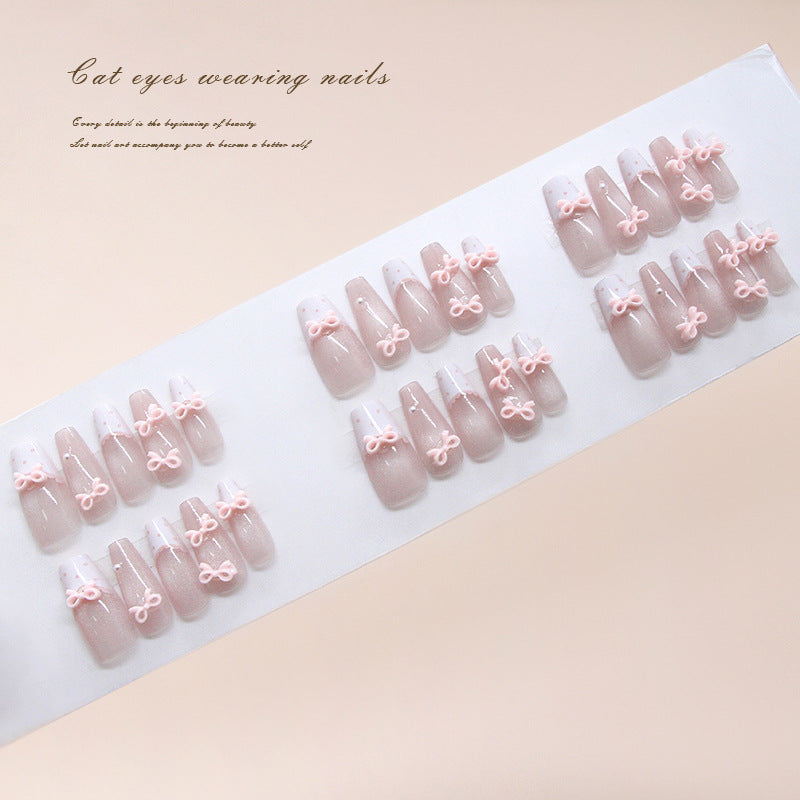 Whimsical Charm Long Coffin Pink with Cute Bow Accents Press-On Nail Set