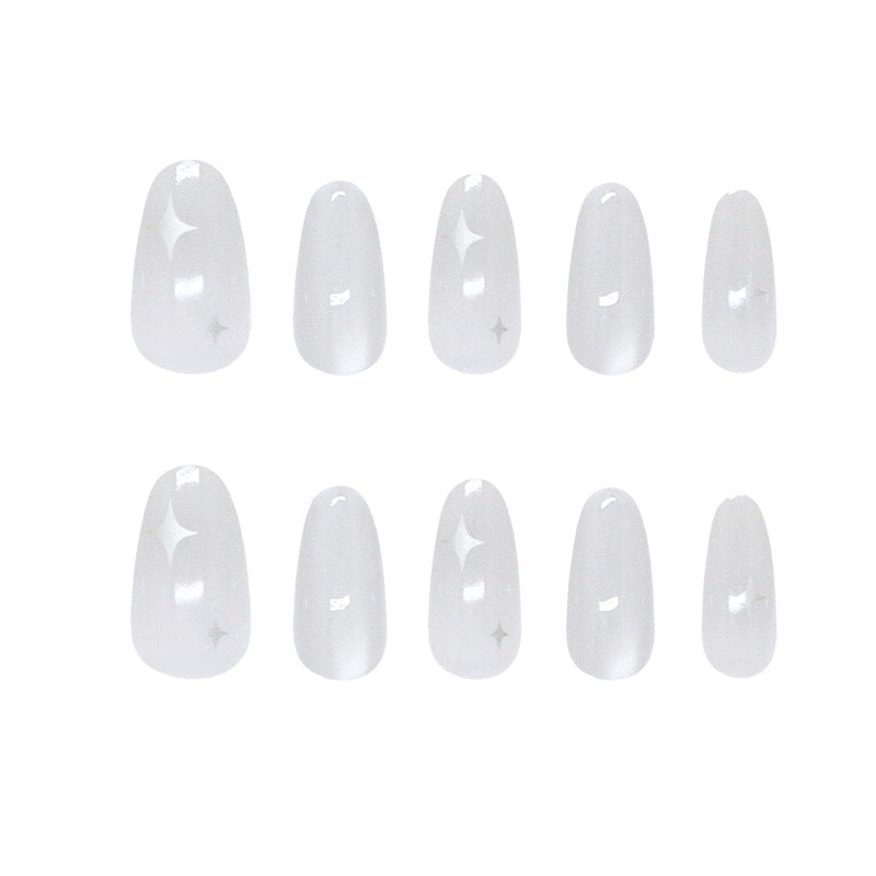 Celestial Dreams White Long Almond Press On Nail Set with Sparkling Accents