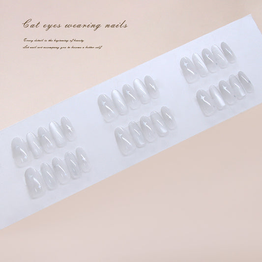 Enchanting Cat Eye Inspired Long Almond Clear Press on Nail Set with Stunning Star Accents