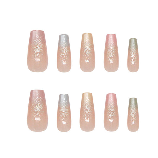 Whimsical Elegance Long Coffin Pink Gradient with Sparkling Glitter Press On Nail Set