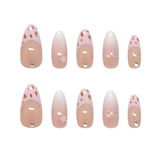 Enchanting Dreamscape Pink Long Oval Shaped Glimmering Press On Nail Set with Starry Accents
