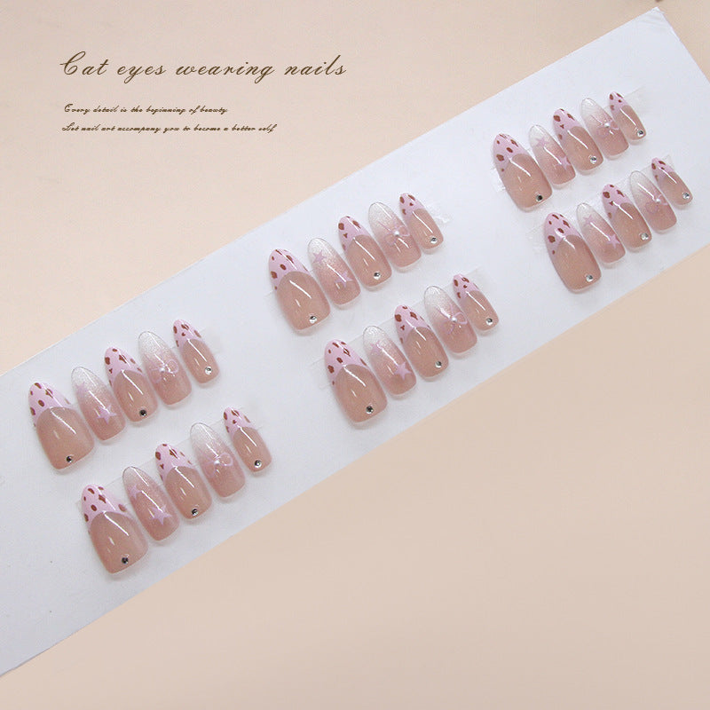Whimsical Cat-Inspired Press-On Nail Set Mellow Long Almond Pink With Charming Glitter Accents