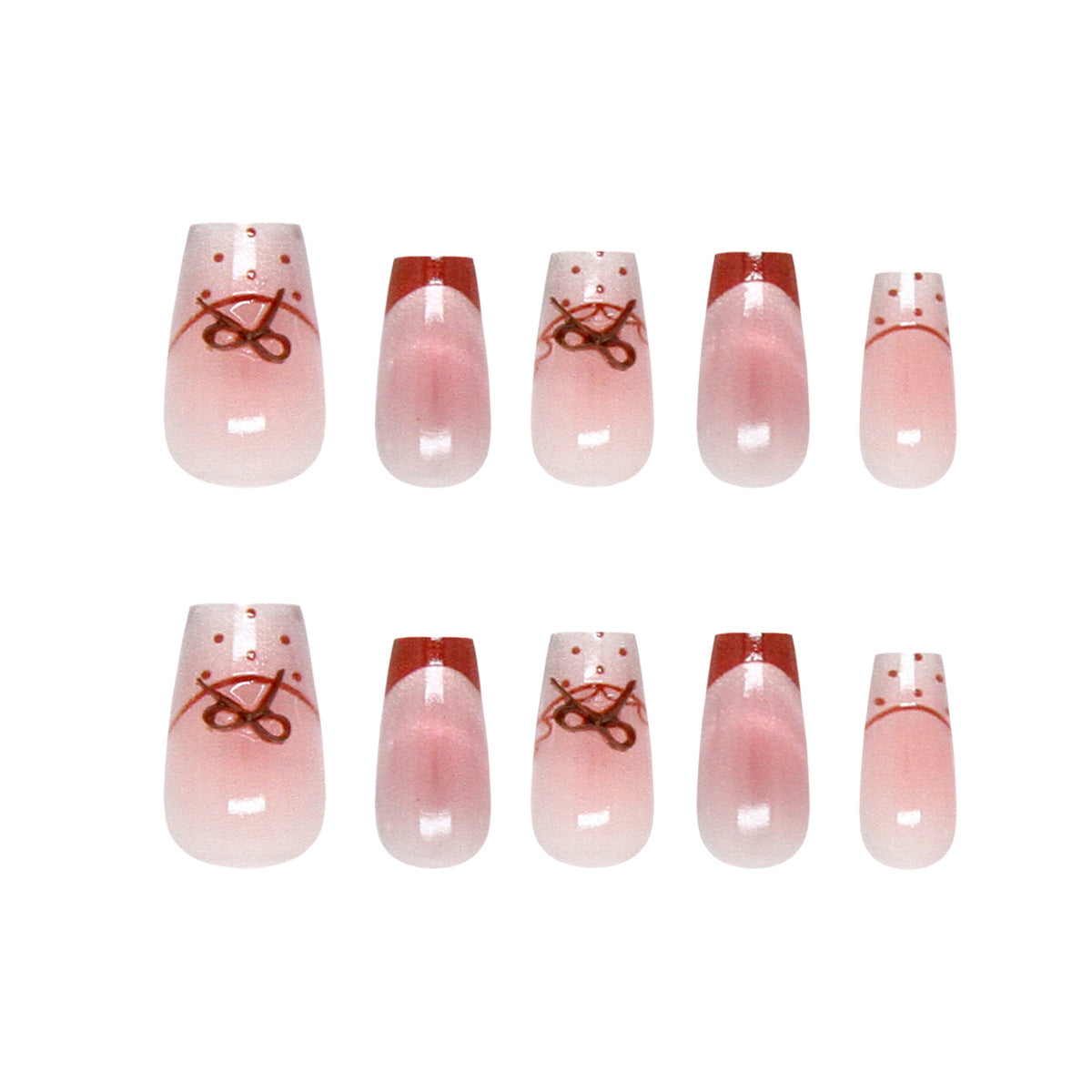 Elegant Whimsy Long Coffin Pink Ombre Press-On Nail Set with Artistic Floral Accents