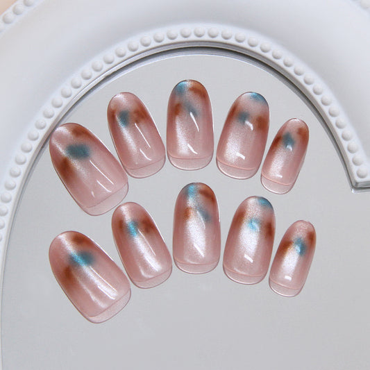 Enchanting Elegance Medium Oval Pink with Iridescent Copper and Teal Accents Press-On Nail Set