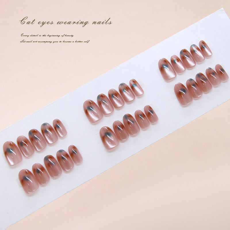 Mystical Cat Eye Charm Medium Oval Soft Pink with Iridescent Finish Press On Nail Set