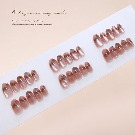 Mystical Cat Eye Charm Medium Oval Soft Pink with Iridescent Finish Press On Nail Set