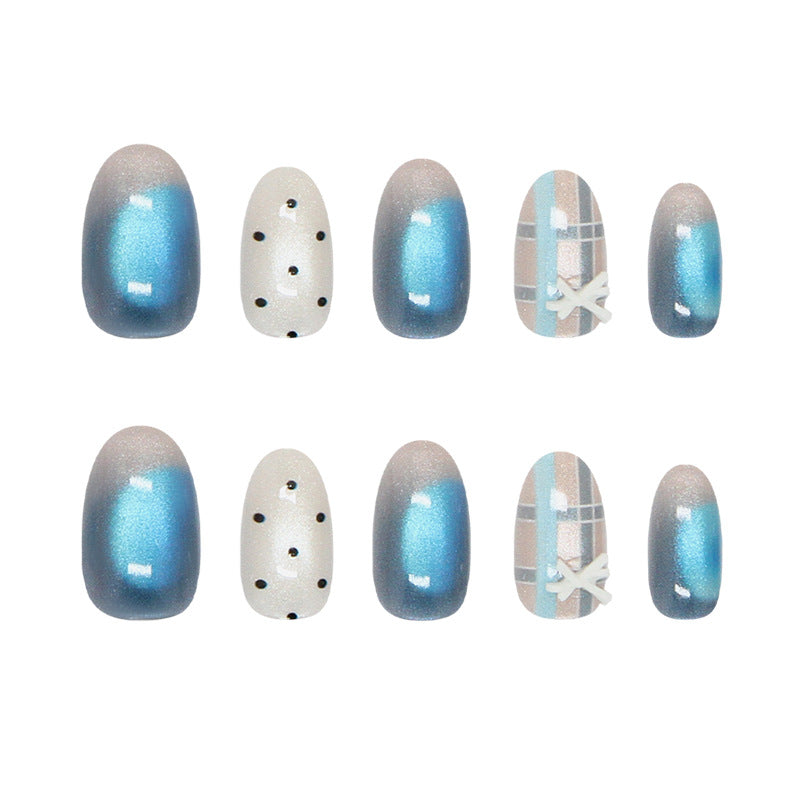 Ocean Breeze Dreamy Medium Oval Blue Press On Nail Set with Glamorous Texture and Chic Patterns