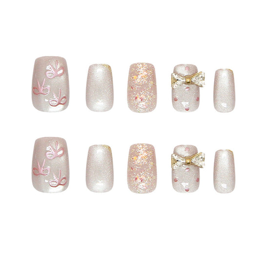 Charming Elegance Medium Square Pink Set with Glitter and Bow Accent