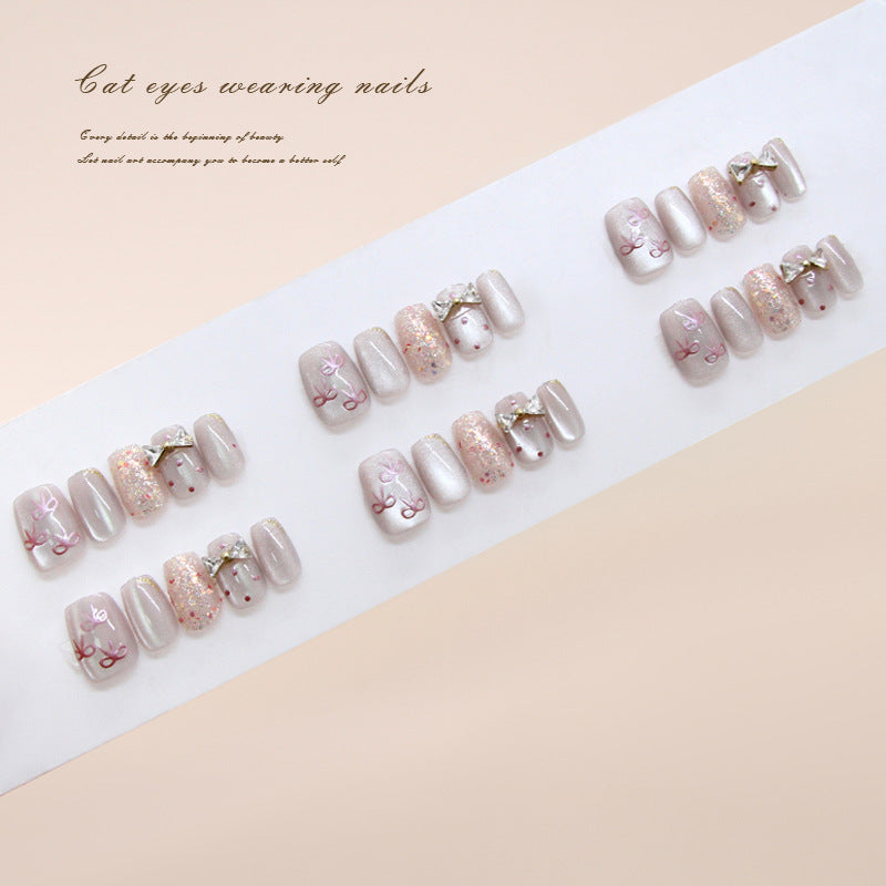 Enchanting Elegance Short Square Blush Pink Shimmering Floral Accent Press On Nail Set