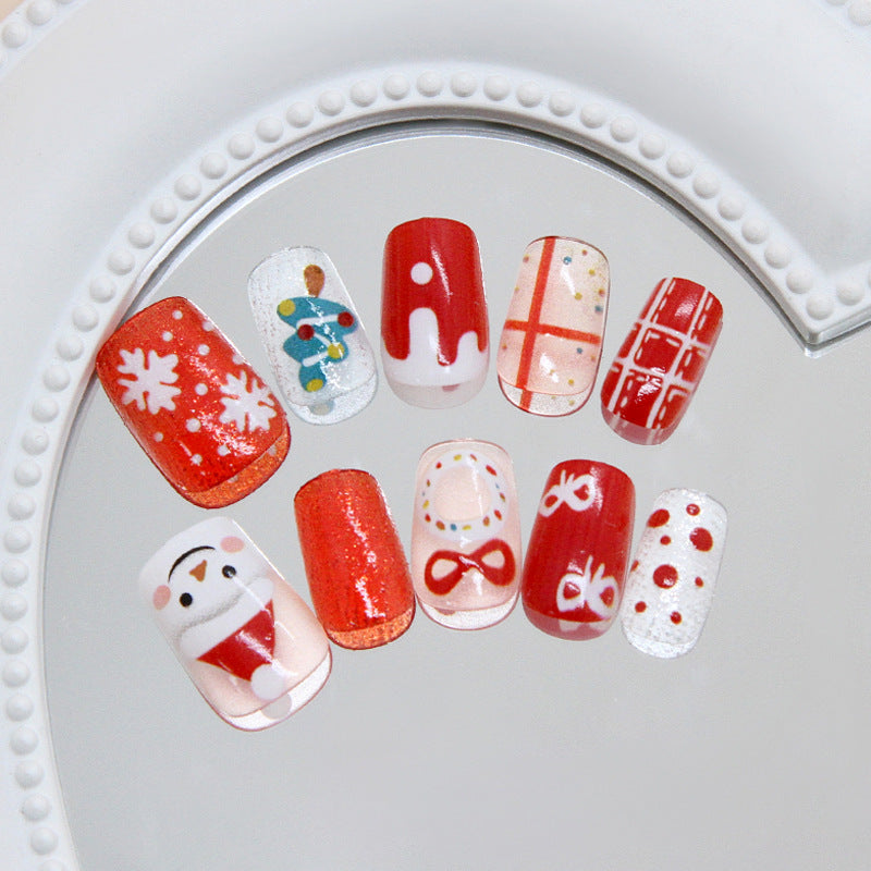Festive Holiday Flair Medium Square Red and White with Cheerful Christmas Designs Press on Nail Set