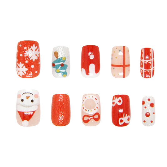 Festive Glamour Short Square Red With Holiday-Themed Designs Press On Nail Set