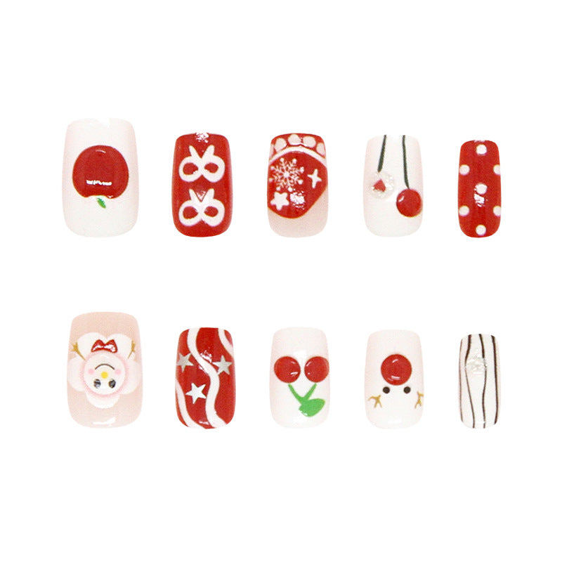 Festive Cheer Red Short Square Press On Nail Set with Whimsical Holiday Designs
