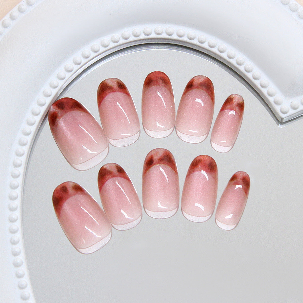 Chic Elegance Long Oval Pink Ombre Nail Set with Gradient Velvet Finish