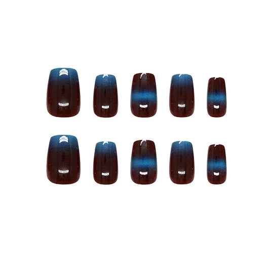 Mystical Twilight Medium Square Ombre Deep Red to Blue Gradient with Shimmering Finish Press on Nail Set