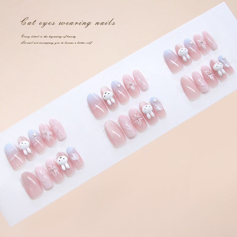 Whimsical Dream Press on Nails Long Oval Soft Pink with Adorable Bunny Accents