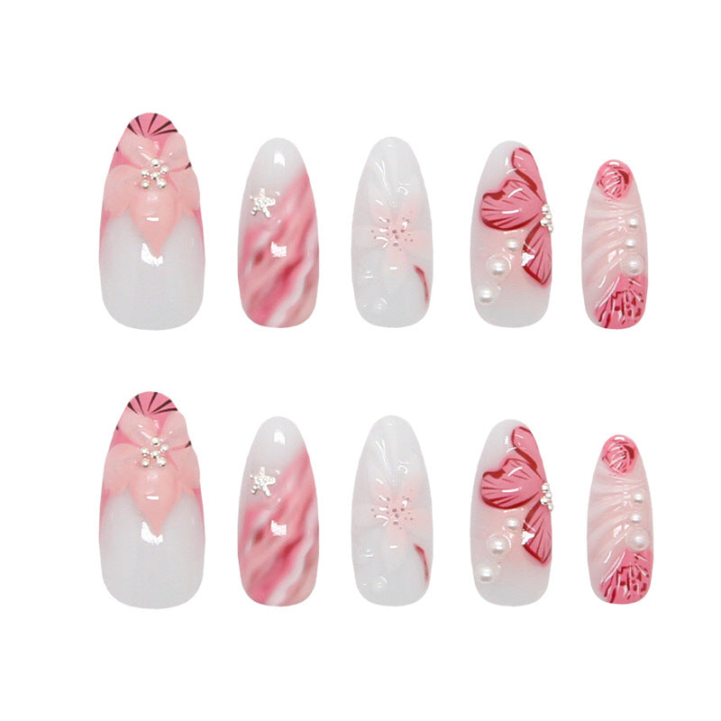 Blossom Dreams Long Oval Pink Glitter and Floral Design Press On Nail Set