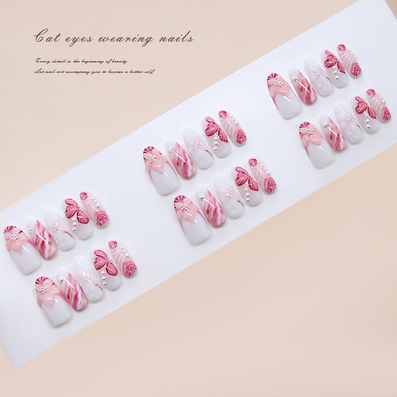 Whimsical Blossom Fantasy Long Oval Pink with Floral Accent Press-On Nail Set