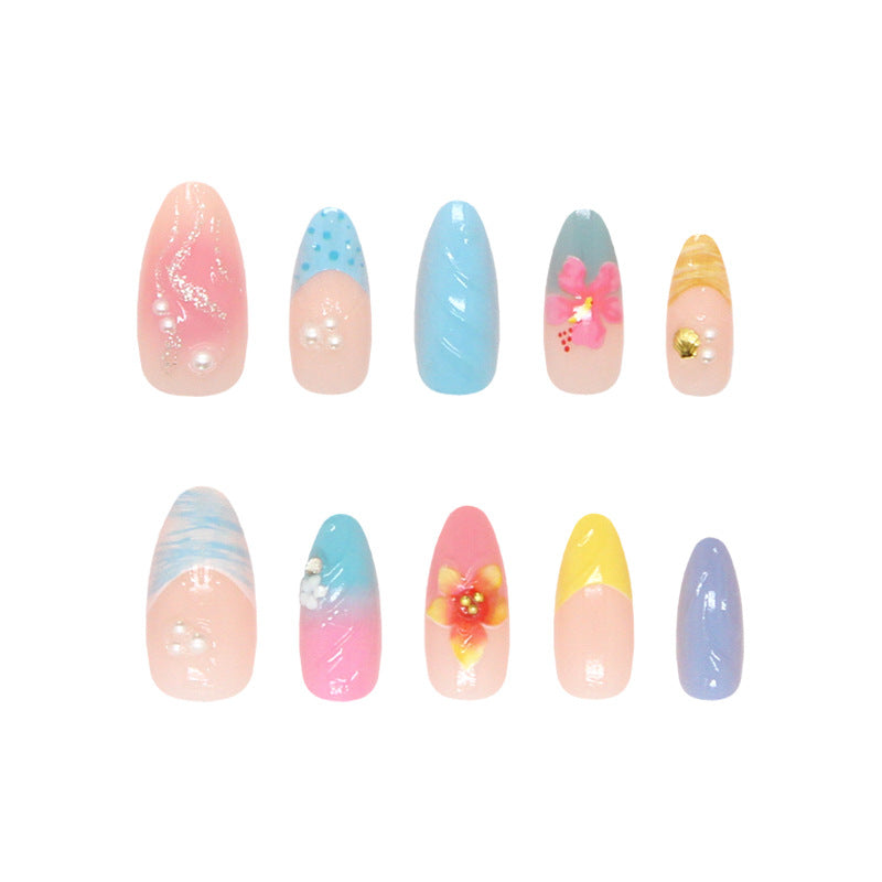 Tropical Dream Long Almond Pastel Colors with Floral Accents Press On Nail Set
