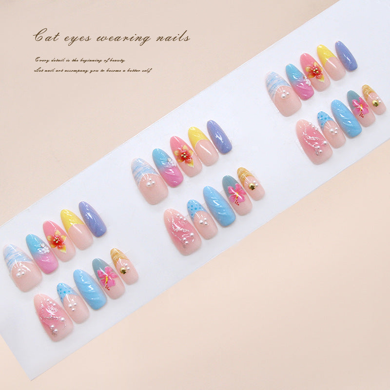 Charming Dreamscape Long Almond Pastel Hue with Floral Accents Press On Nail Set