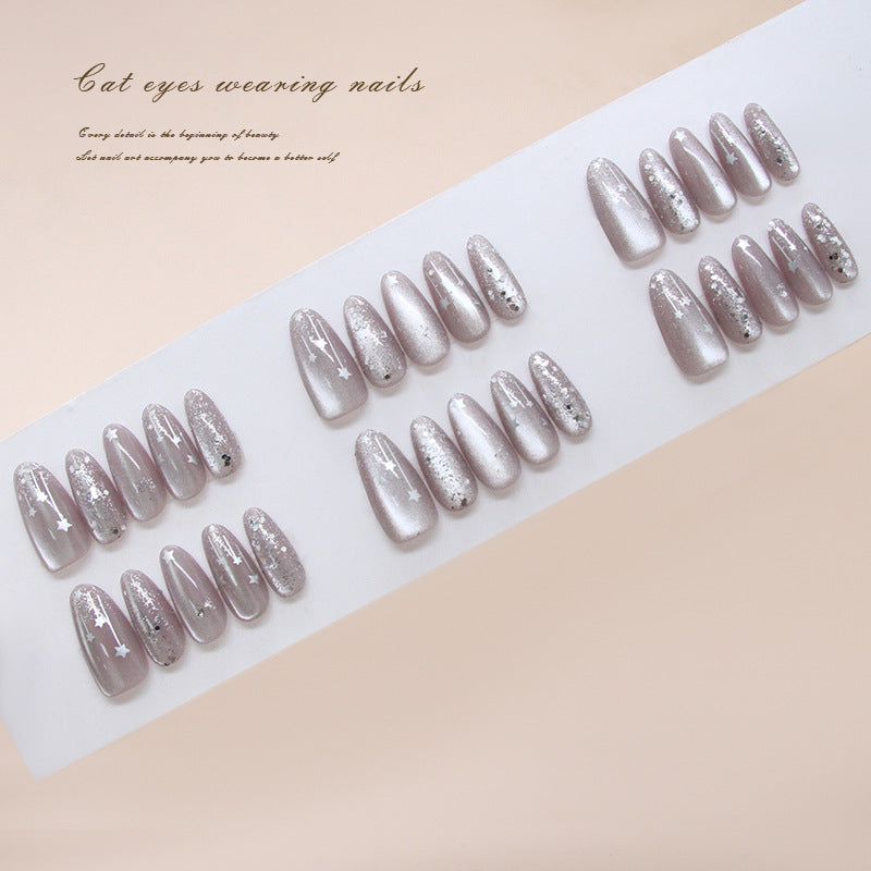 Celestial Chic Long Almond Mauve Press-On Nail Set with Sparkling Star Accents