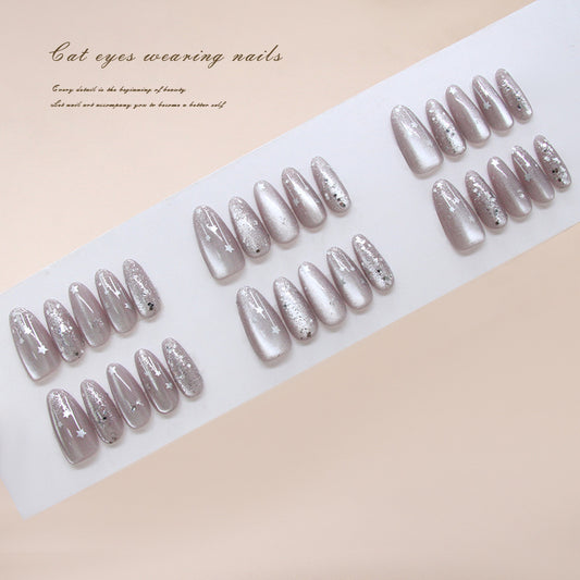 Celestial Chic Long Almond Mauve Press-On Nail Set with Sparkling Star Accents