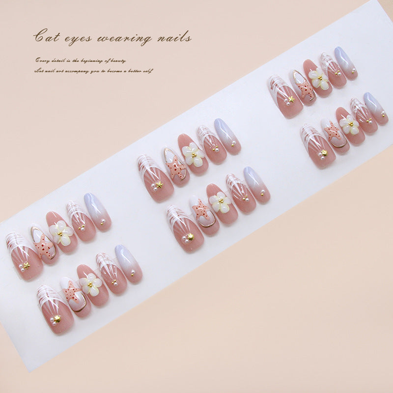 Whimsical Garden Long Almond Pink and Lavender Press On Nails with Floral Artistry