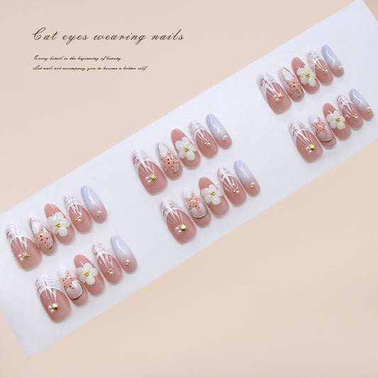 Whimsical Garden Long Almond Pink and Lavender Press On Nails with Floral Artistry