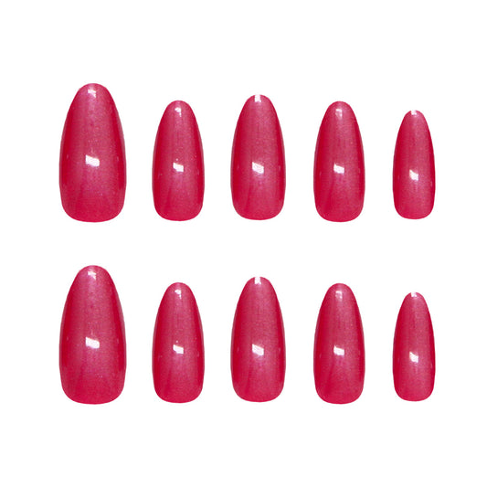 Chic Blossom Vibrant Long Almond and Coffin Shaped Shimmering Pink Press On Nail Set