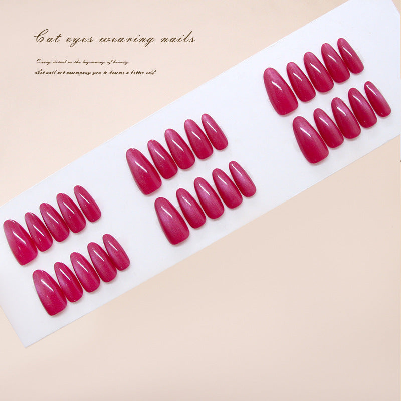 Enchanting Cat Eye Press-On Nails Elegant Long Almond Shape Stunning Pink with Mesmerizing Shimmer