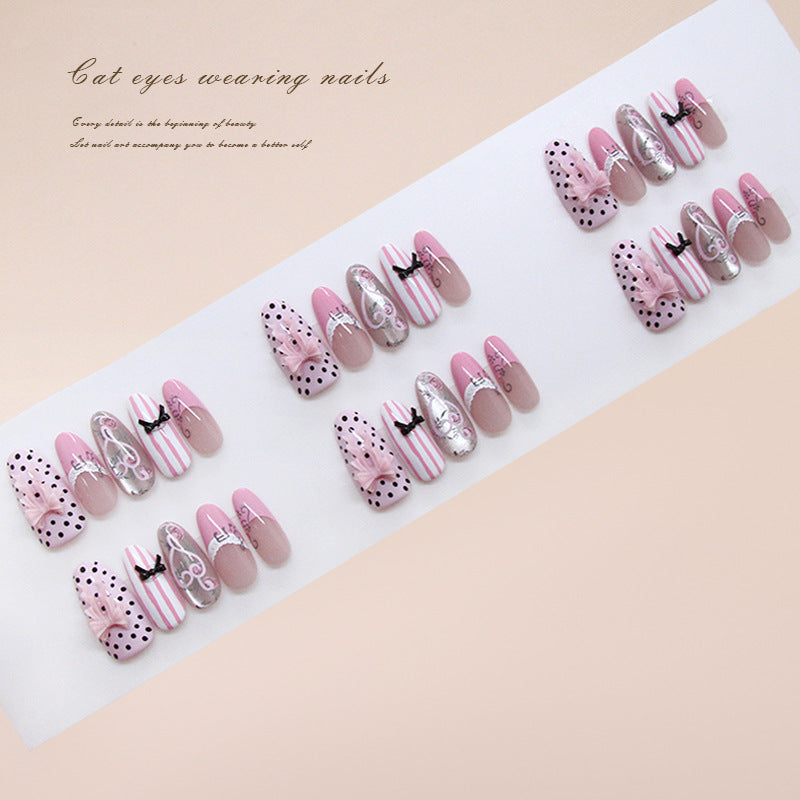 Enchanting Charm Long Almond Pink with Dazzling Cat Eye Effect