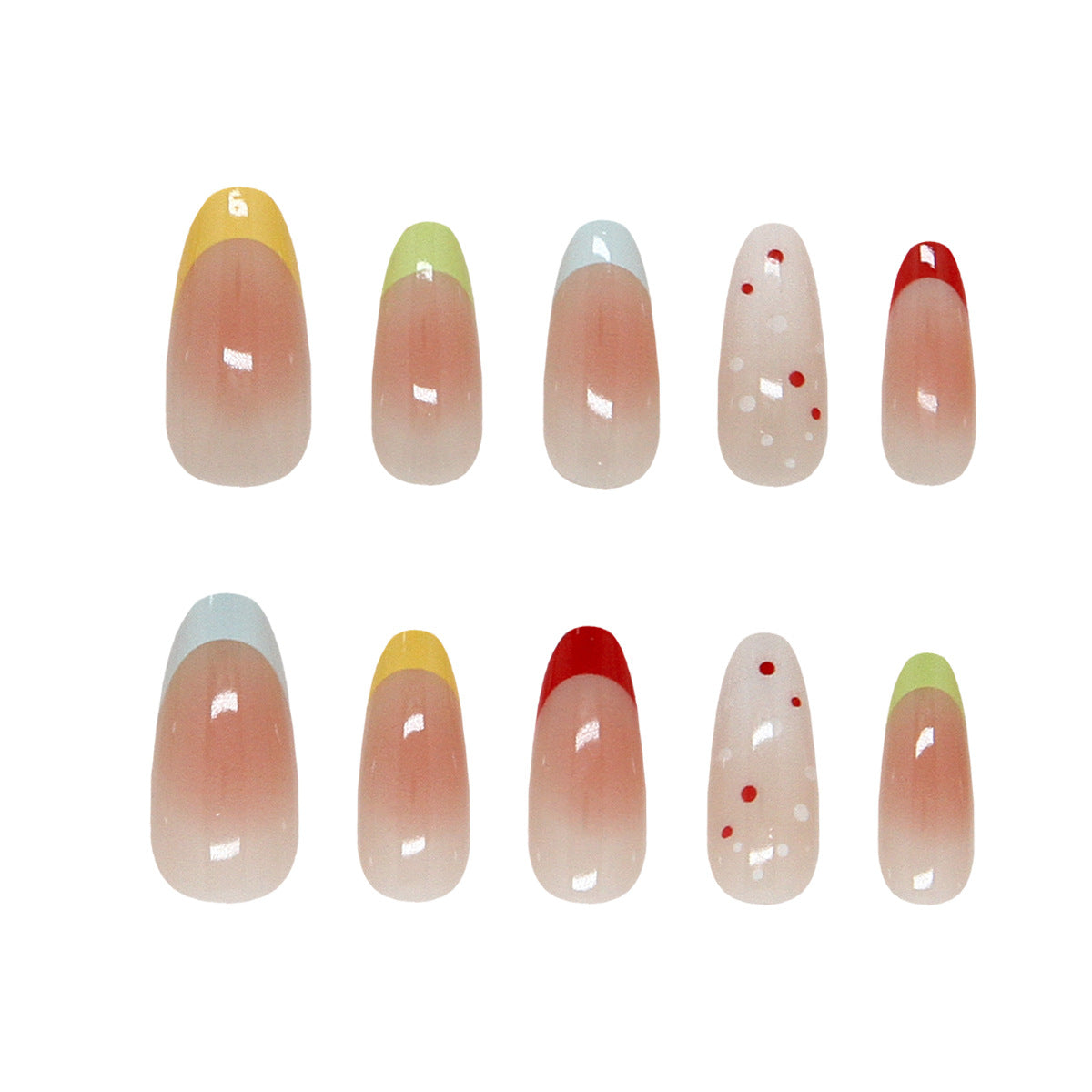 Whimsical Garden Press On Nail Set Long Almond Pink with Colorful Tips and Dots