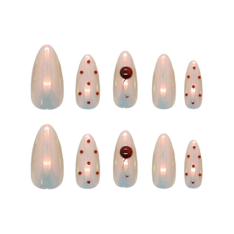 Whimsical Balloon Dream Long Almond Pink Iridescent Press On Nail Set with Playful Dot and Circle Design