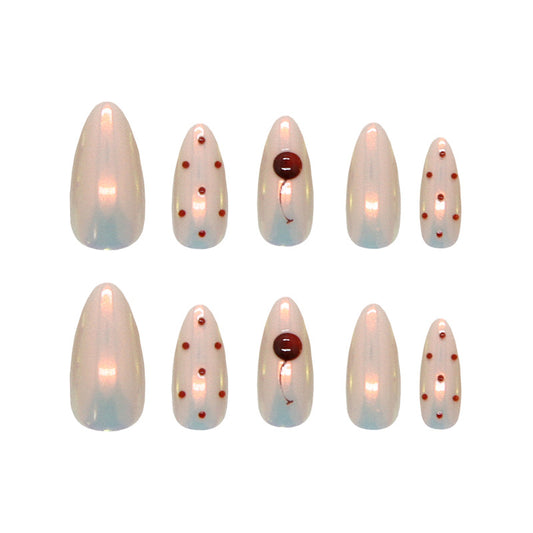 Whimsical Balloon Dream Long Almond Pink Iridescent Press On Nail Set with Playful Dot and Circle Design