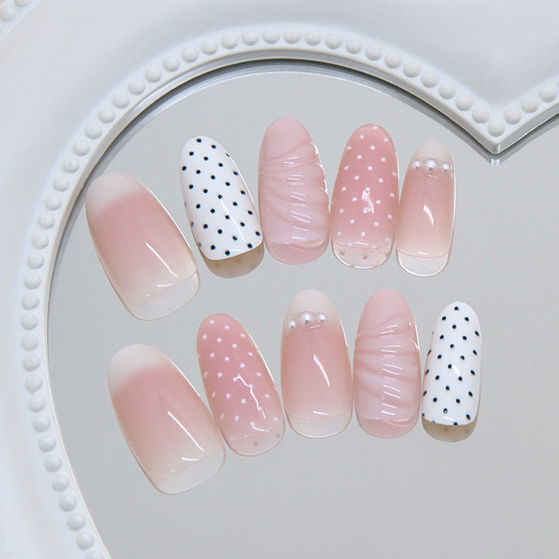 Chic Glamour Medium Oval Pink with Dotted and Pearl Accents Press On Nail Set
