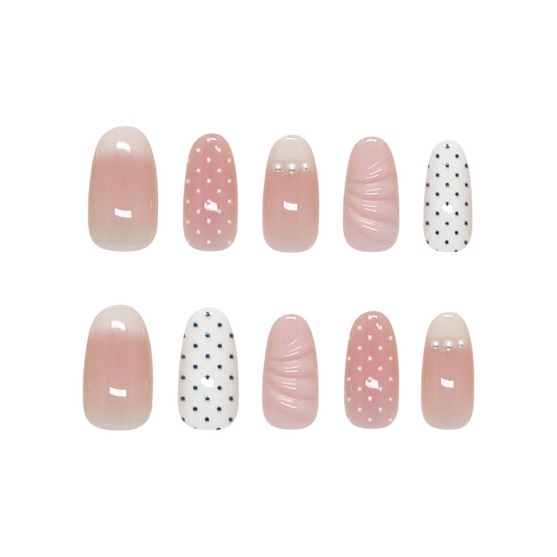 Chic Blossom Medium Oval Pink with Unique Dot and Pearl Design Press On Nail Set