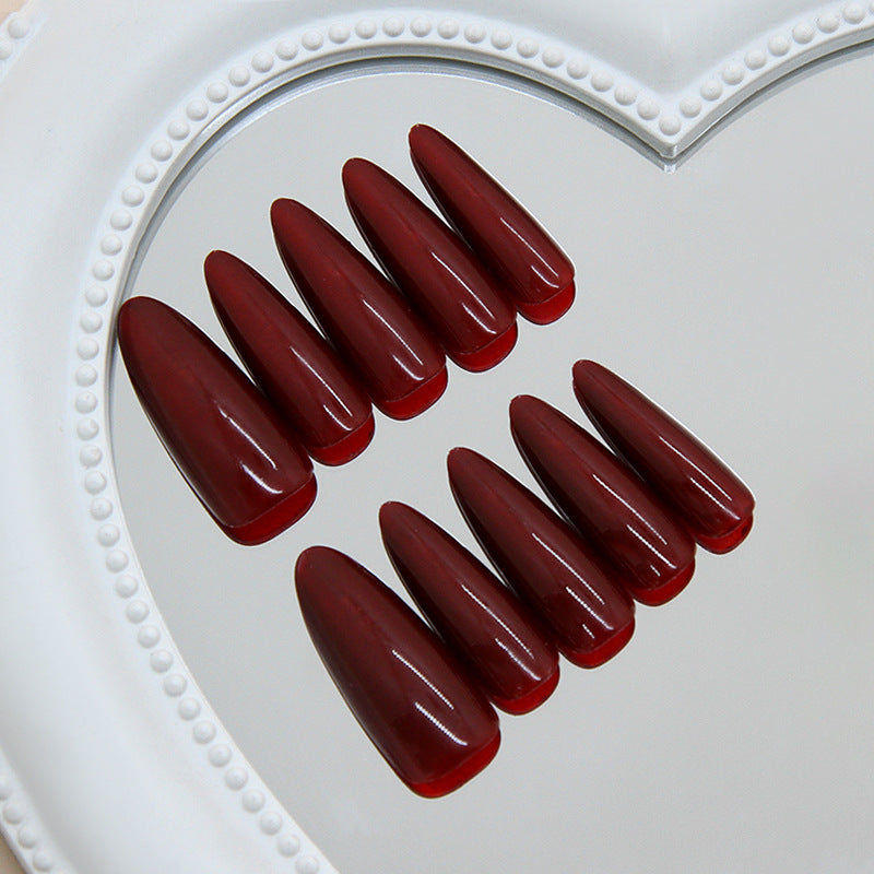 Glamorous Red Long Almond Press On Nail Set with High Gloss Finish