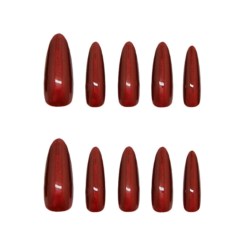 Glamorous Autumn Inspired Long Almond Deep Red Press On Nail Set with Glossy Finish