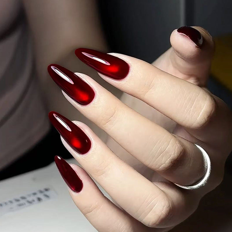 Glamorous Red Long Almond Press On Nail Set with Glossy Finish