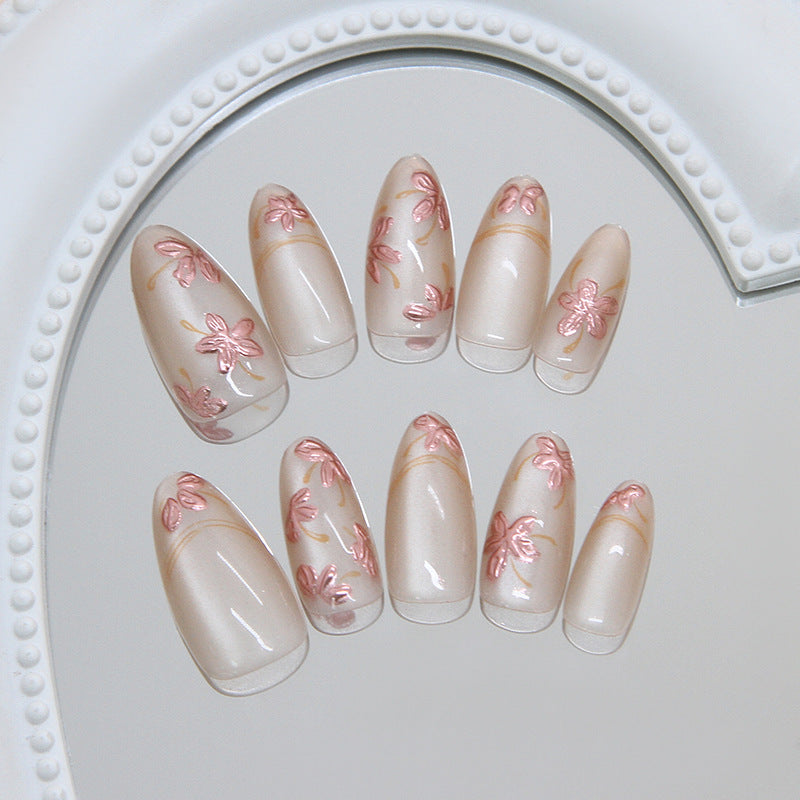 Blossom Dream Medium Almond Soft Pink Floral Press On Nail Set