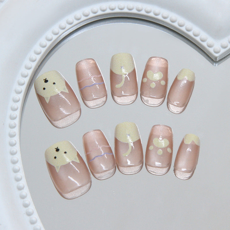 Whimsical Dream Short Square Beige with Playful Patterns Press-On Nail Set