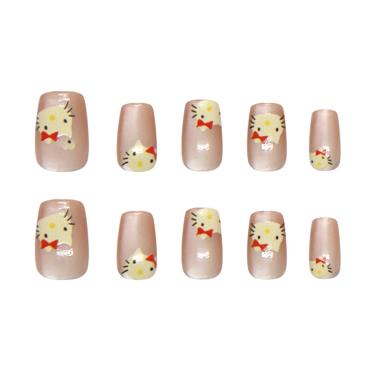 Hello Kitty Inspired Short Square Pink Nails with Cute Character Designs