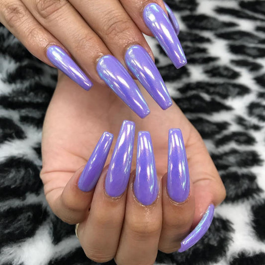 Enchanted Lavender Stardust Medium Square Press On Nail Set with Iridescent Finish