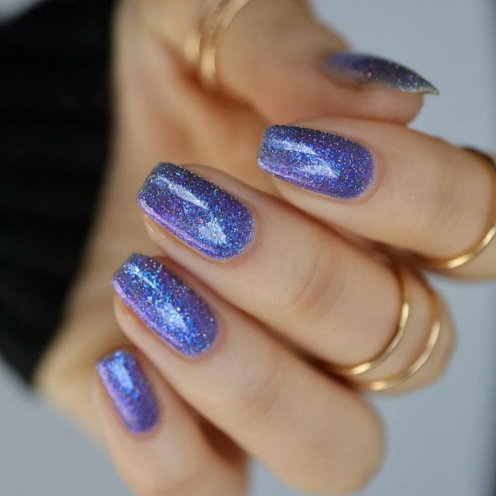 Celestial Dreams Long Square Purple Glitter Press On Nail Set with Iridescent Sparkle