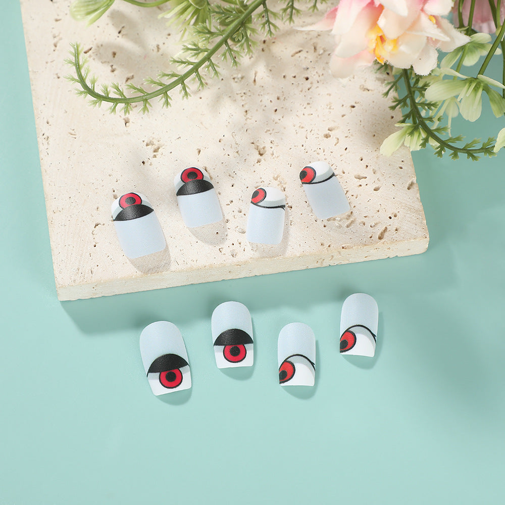 Mystical Eye Design Short Square Matte White Press On Nail Set with Unique Artistic Eye Graphics
