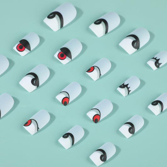 Mystical Eyes Glossy White Short Square Press on Nail Set with Artistic Eye Designs