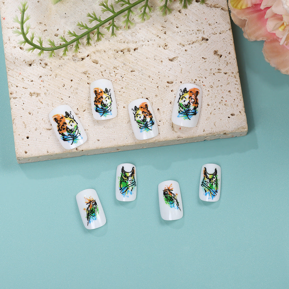 Wildlife Oasis Colorful Medium Square Press On Nail Set Featuring Exotic Animal Artistry