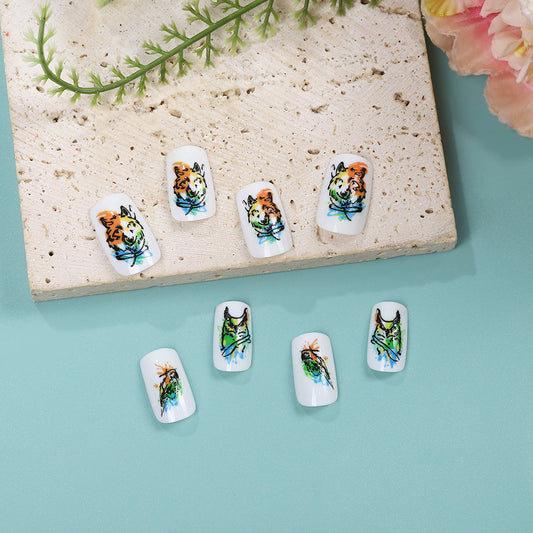 Wildlife Oasis Colorful Medium Square Press On Nail Set Featuring Exotic Animal Artistry