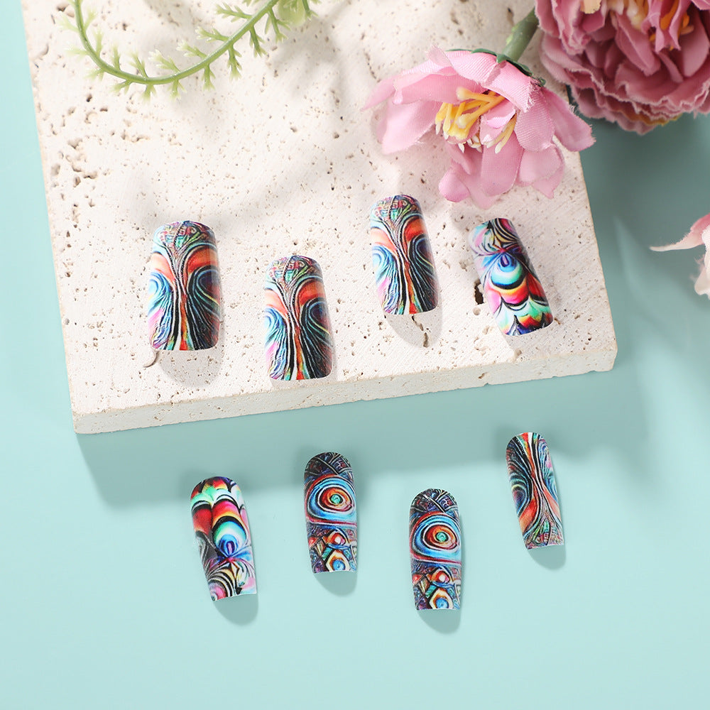 Bohemian Whirlwind Medium Square Multicolor Swirl Design Press-On Nail Set